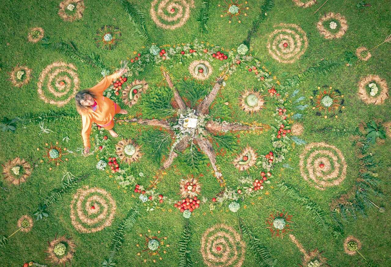 Fiona and Wheel Of Life Mandala (drone pic by Charles Hawes)