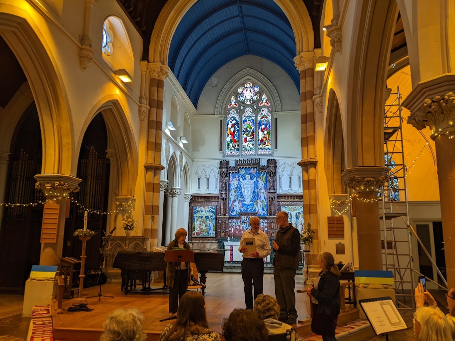 Presentation to Nick Barlow of a bound copy of Fiona's 'Thankyou Ode' -Clifton Singers at St Pauls, Clifton